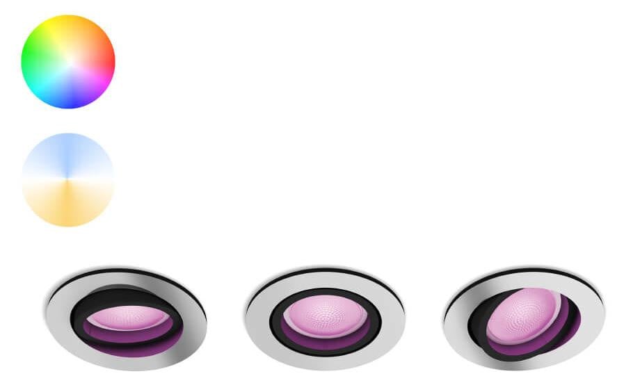 Philips Hue Centura Inbouwspot RGBW set van 3, Zilvergrijs en Wit