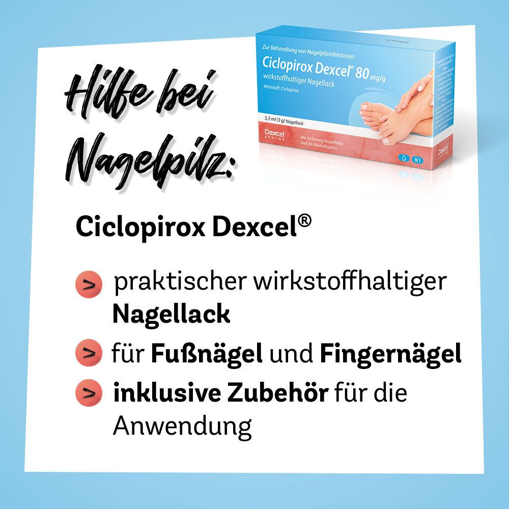 Ciclopirox Dexcel 80 mg/g wirkstoffhalt.Nagellack 6,6 ml Wirkstoffhaltiger Nagellack