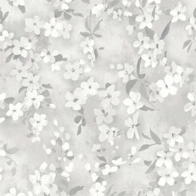 Fine Decor Briella Light Grey Blossom Wallpaper - 396 x 20.5