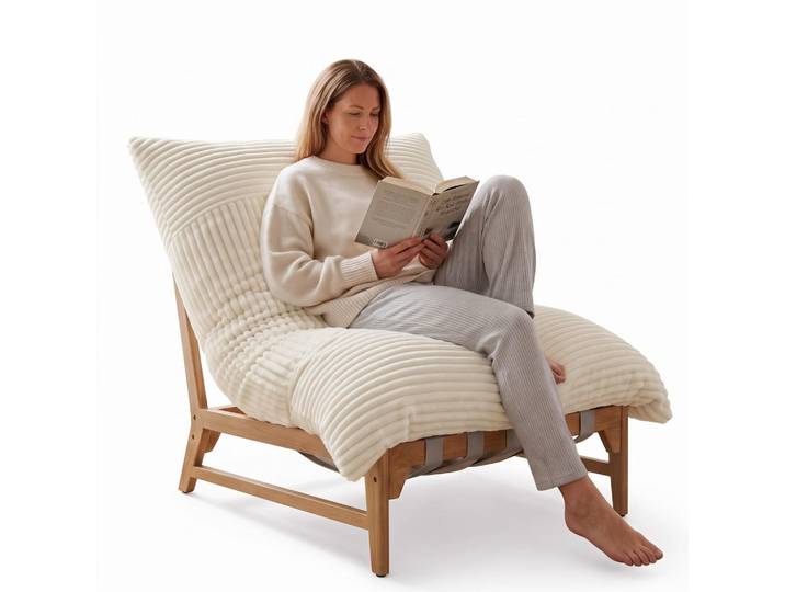 Lvhom Xxl-Sessel Cord mit Holzrahmen, Breites Kissen, Beige, 117x94x114 cm, Wohnzimmer, Sessel, Polstersessel