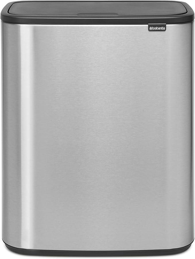 Silecomplaza Bo Touch Mülleimer - 2 x 30-Liter-Inneneimer (matter Stahl, fingerabdruckfest) Müll-/Recycling-Kücheneimer mit herausnehmbaren Fächern und Müllbeuteln