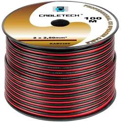 Cabletech 2,5 mm schwarzes und rotes Lautsprecherkabel (100 m, 2.50 mm2), Lautsprecherkabel, Schwarz, Rot