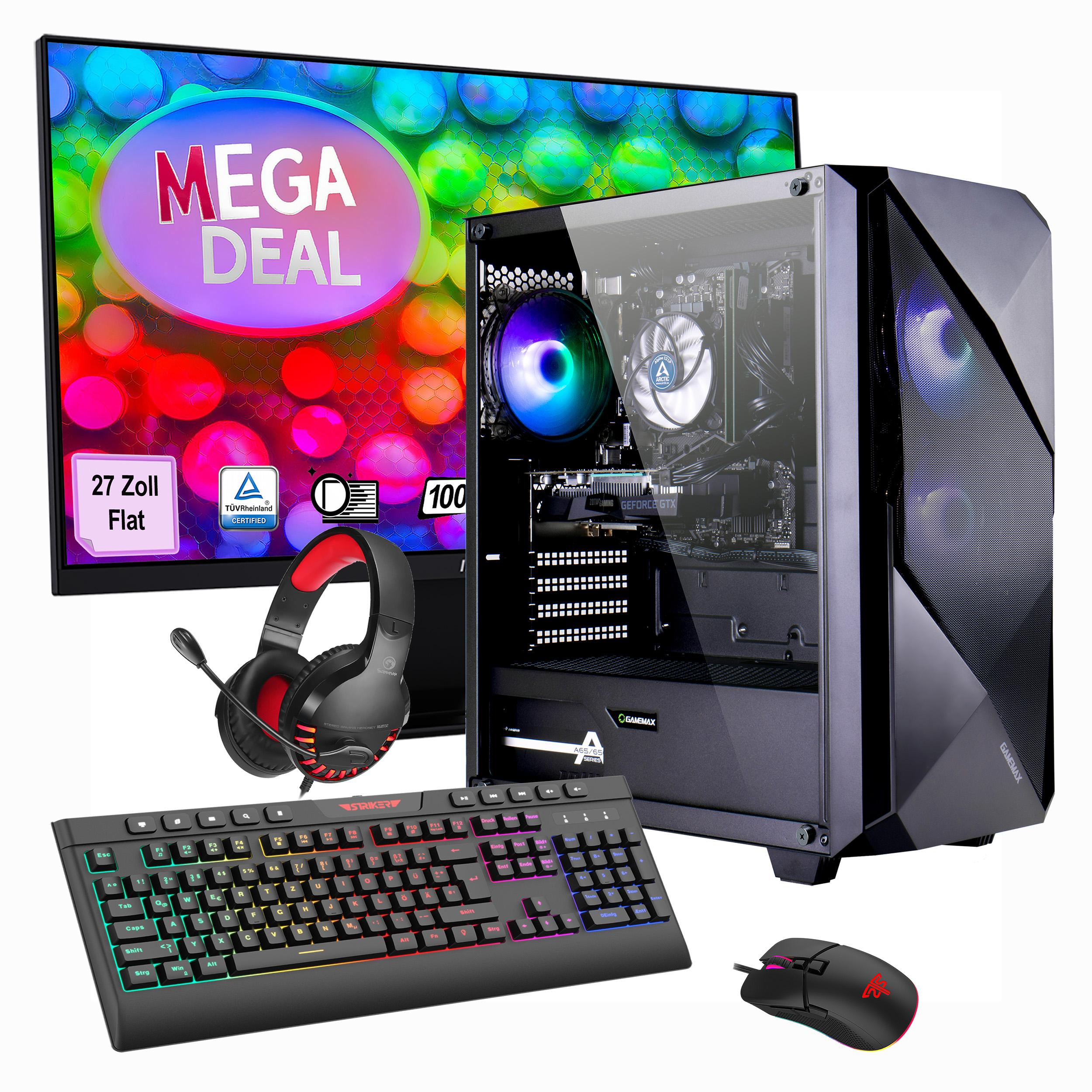 GAMEMAX Gaming PC Striker Komplett Set Ryzen 7 5700X 32GB RAM 1TB SSD RTX 5060 Windows 11 + MSI PRO MP273A Monitor 69cm (27") + Zubehör