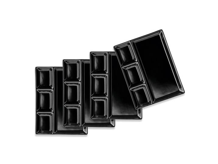 Mäser Grilltellerset, Schwarz, Keramik, 4-teilig, rechteckig, 25.5x2.5x19.5 cm, stapelbar, Geschirr, Teller, Barbecue-Teller & Spezialteller