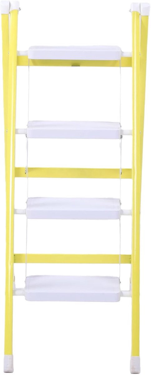 Opvouwbare opstapkruk ladder met 4 treden en antislip pedaal in geel wit