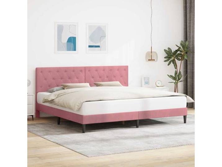 RJPLMFV Bettgestell, Velours, Rosa, 180 x 200 cm Robustes Sperrholz, fester Lattenboden, modernes Kopfteil, einfache Reinigung