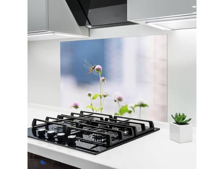 ARTHUB® Küchenrückwand aus Glas 80x120 cm, 4mm ESG Spritzschutz, Glasplatte, Herdspritzschutz, Wandschutz für Herd, Hartglas, Landschaften, Frühling, Little Spring Flowes