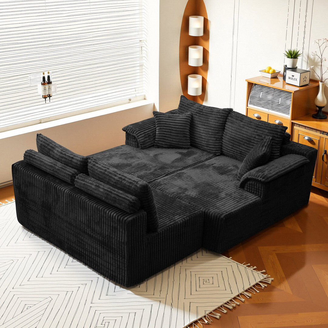 Fairmont Park [3 Packs Shipped] 132-inch U-shaped Modular Sofa, comfortable Velvet Cloud Sofa, Double Reclining Seats, No Assembly Required, Modern Living Room Furn Black 82cm H X 335cm W X 150cm D