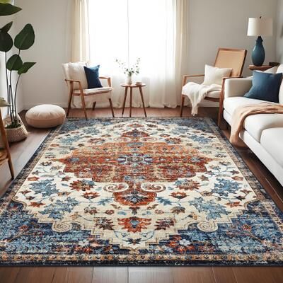 Garvee Oriental Medallion Floral Print Area Rug