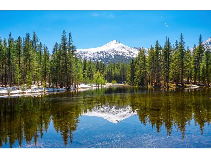 Fototapete PAPERMOON YOSEMITE-SEE GEBIRGE BERGE ALPEN SONNE WALD BÄUME , bunt, B:3,5m L:2,6m, Vlies, Tapeten, Fototapete