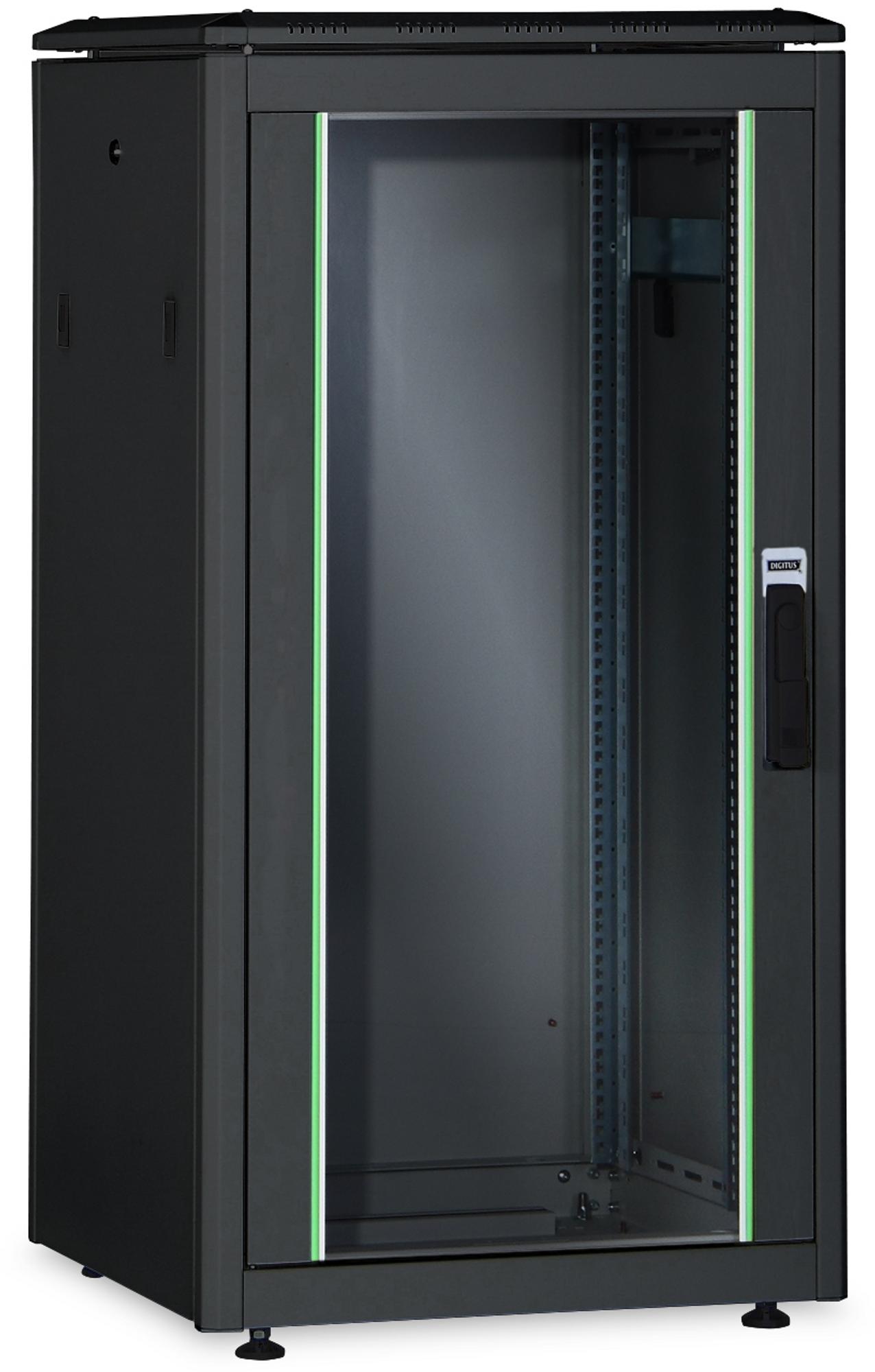 Digitus Netzwerkschrank Unique Serie - 800x1000 mm (BxT), Freistehendes Gestell, 26U, 1200 kg, Verbessertes Kabelmanagement, Schwarz