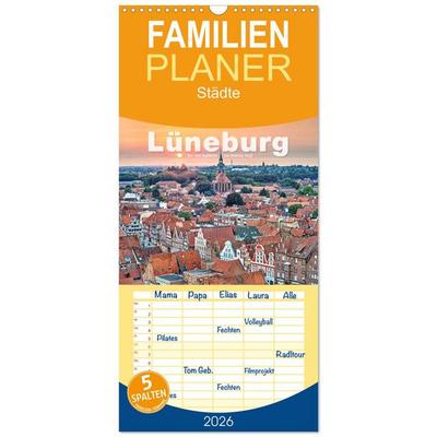 Familienplaner 2026 - LÜNEBURG Ein- und Ausblicke von Andreas Voigt mit 5 Spalten (Wandkalender, 21 x 45 cm) CALVENDO