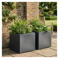 Ethick, Blumentopf, 2er-Set Blumentopf Quadratisch 38cm in Anthrazit, Pflanzkasten 25L aus Kunststoff für Innen & Aussen (38 x 38 x 32 cm)