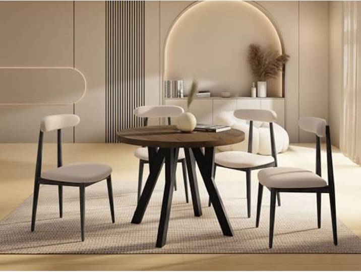 WFL GROUP Runder Ausziehbarer Esstisch im Loft-Stil – Verlängerbarer Tisch mit Schwarzen Holzbeinen – Platzsparender Esstisch für Wohnzimmer – Eiche Braun Rustikal – 80 bis 130 cm