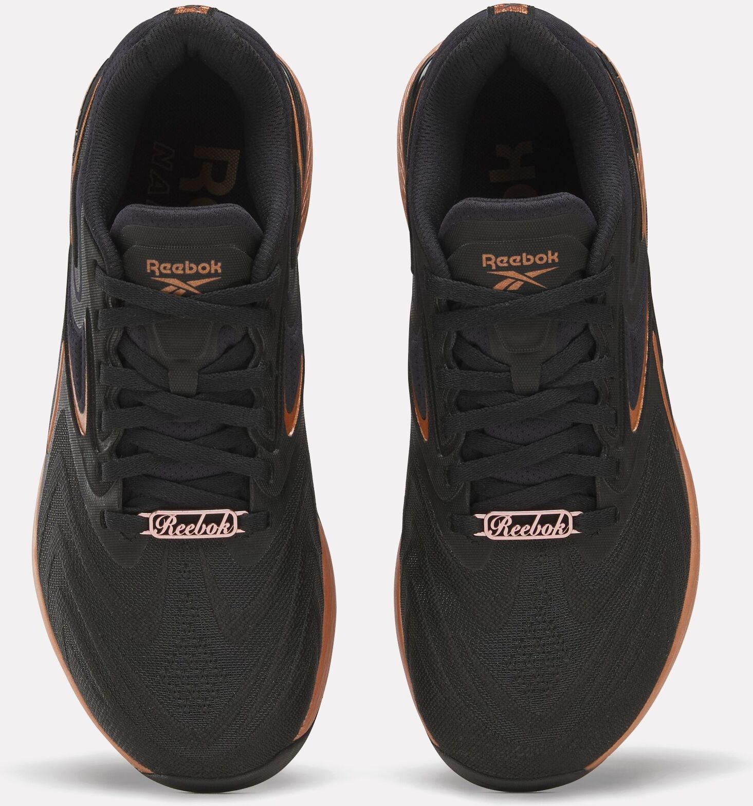 Trainingsschuh REEBOK "NANO X5 EDGE", Damen, Gr. 41, schwarz (schwarz, copper), Synthetik, Textil, Schuhe Trainingsschuh, durch erstklassige Agilität perfekt für Multisport schwarz, copper 41