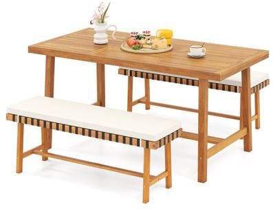 Costway 3-Piece Patio Dining Set for 4 People Farmhouse Furniture