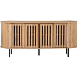 SIDEBOARD Naturholzoptik 160cm mit 4 Lamellentüren & Metallfüßen