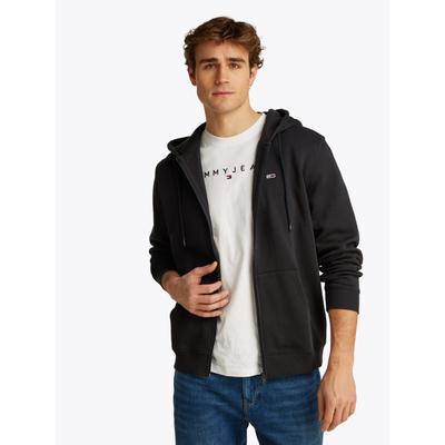Kapuzensweatjacke TOMMY JEANS "TJM REGULAR S FLAG ZIP FLEECE THRU", Herren, Gr. S, schwarz, Sweatware, Obermaterial: 80% Baumwolle, 20% Polyester, regular fit, breiter Bund, Sweatjacken, mit bestickten Markenlogo auf Brusthöhe