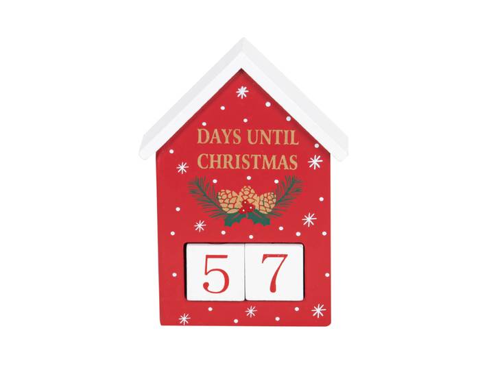 Ewiger Häuschen-Weihnachtskalender aus Pappelholz, rot, grün und weiß