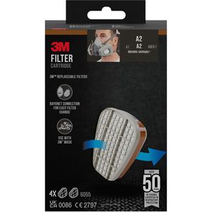 3M Atemschutzfilter Filterpatrone, 6055-4, A2, für Atemschutzmasken 6000 Serie, 8 Stück