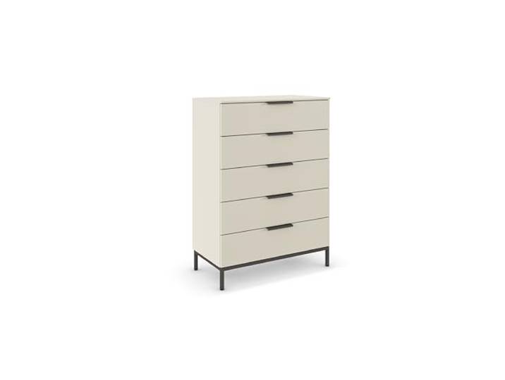Rauch Möbel Flipp, Kommode, Farbe Beige, Breite 80 cm Sideboard, 5 Schubladen, Soft-Close, Griffe, Metallkufe Graphit für Schlafzimmer, Gästezimmer, Wohnzimmer