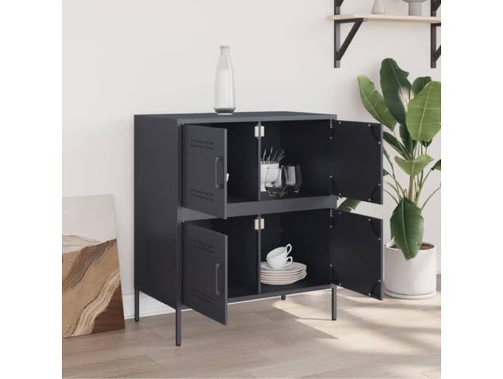 KTHLBRH Anrichte Anthrazit 68 x 39 x 79 cm Stahl 4 Fächer Praktische Türen, einfache Reinigung, inklusive Wandbefestigung, Industriestil