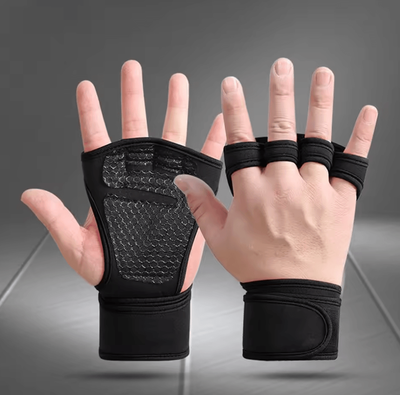 Inspire Curations PowerWrap Elite Gym Gloves Half Finger Weightlifting Gloves With Wrist Support black xl
