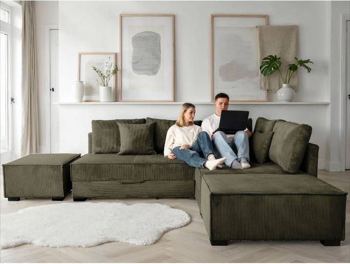 Home affaire Night & Day L-Form, B: 316 cm mit Dauer-Schlaffunktion 180x200 cm Set: Sofa & Hocker, Schlaffunktion, Bettkasten & Kissen, Boxspringbett
