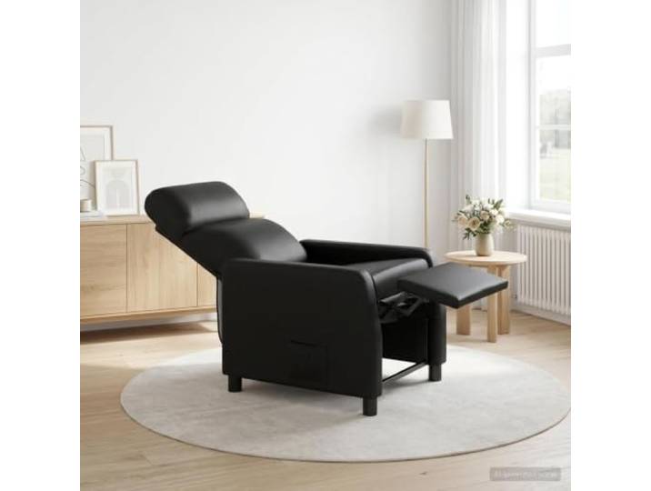 Relaxsessel Schwarz Kunstleder mit Neigefunktion Verstellbare Neigefunktion 115° bis 160°,pflegeleichter Kunstleder-Bezug,Metall- und Holzwerkstoff-Gestell