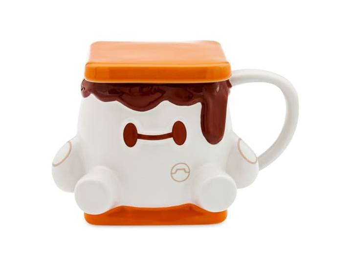 Disney Store Offizieller Baymax S'more Disney Munchlings Gebackenes Leckerli-Becher, Baymax - Riesiges Robowabohu, 455 ml, Skulptierter Steingut-Trinkbecher mit Deckel, Morgenkaffee-Getränkehalter