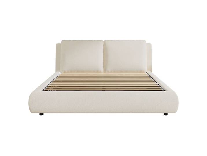 Lit adulte 180x200 avec coffre de rangement, tissu bouclé beige