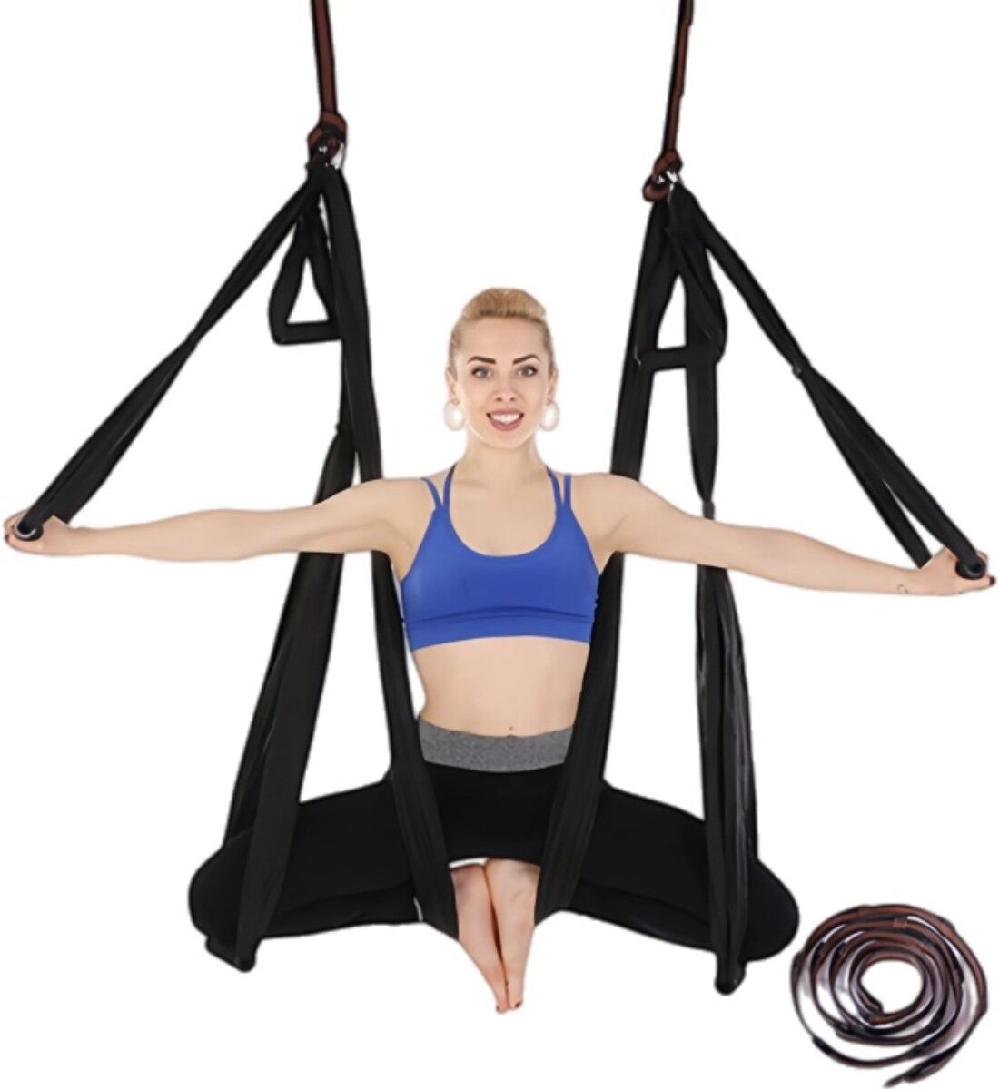 INF Sangle de yoga en nylon (hamac + sangles d'extension) - Portable et pliable Le noir