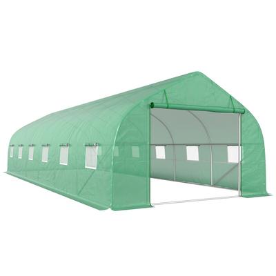 Outsunny Tunnelgewächshaus 8x3x2 m mit 12 Fenstern, PE-Abdeckung, für den Anbau von Grünpflanzen