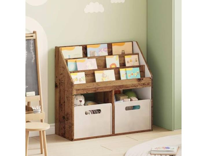 Xolmizyn Kinderregal für Bücher und Spielzeug, Freistehendes Kinderzimmer Regal in Altholz Optik, Holzwerkstoff Kinderbuchregal 72,5 x 29,5 x 69 cm