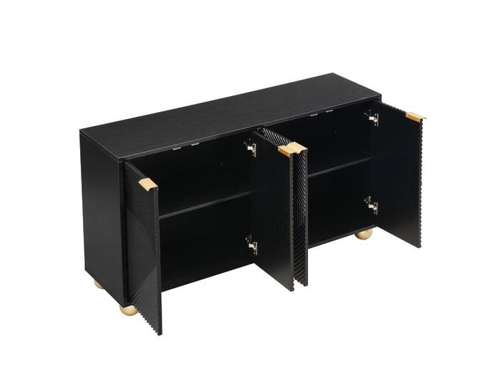 Modenvie Sideboard 120/35/71,5 cm aus MDF mit 4 gravierten Türen Schwarz, 120x71.5x35 cm, Kleinmöbel, Kommoden, Sideboards