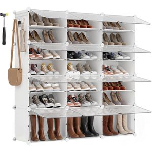 Songmics Schuhregal LPC040W01, aus Kunststoff, 12 Fächer für 48 Paar, 125 x 125 x 32cm, weiß