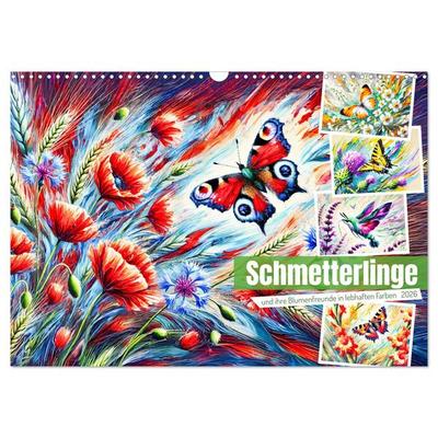 Schmetterlinge und ihre Blumenfreunde in lebhaften Farben (Wandkalender 2026 DIN A3 quer), CALVENDO Monatskalender