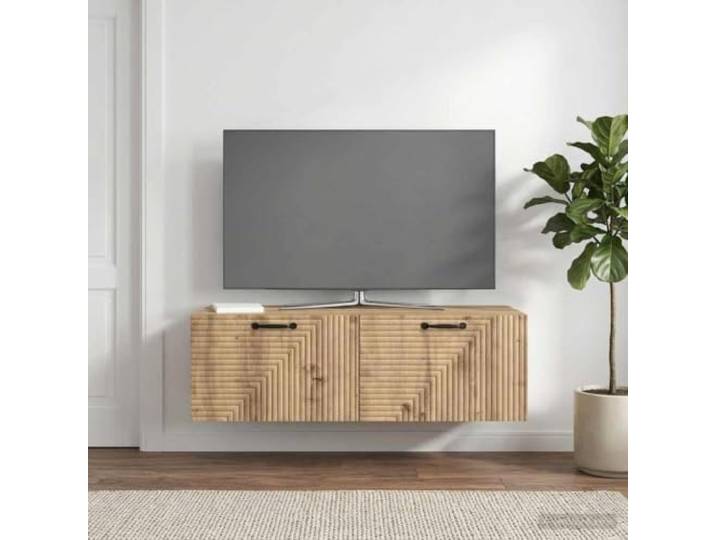 WXGTBKPR Wandmontierter TV-Schrank, Hängendes Lowboard aus Holzwerkstoff Artisan-Eiche Dekor, Platzsparendes Design, Inklusive 2 Türen