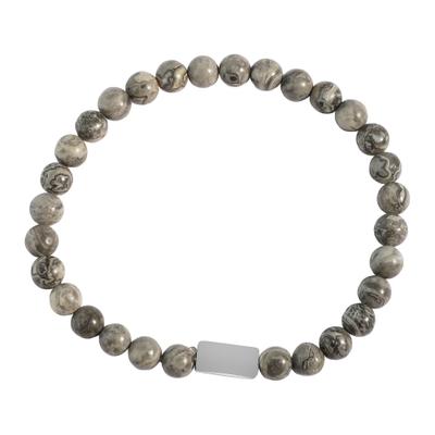 Gliederarmband ADELIA´S "Armband – Kugelarmband aus Edelstahl mit Jaspis 21 cm", grau, Armbänder, Herren, 21cm, Edelstahl, Gliederarmband, Zum Verschenken – ideal zum Weihnachten