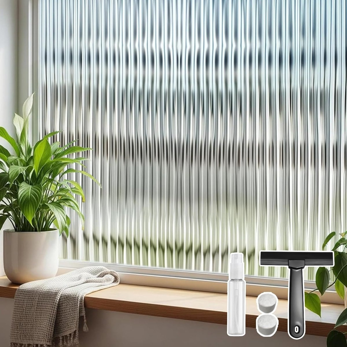 Qualsen Rietglasfolie Privacy-Raamfolie - Decoratieve Verwijderbare Statische Anti-UV Folie - 44,3 x 200 cm - SnelShoppen