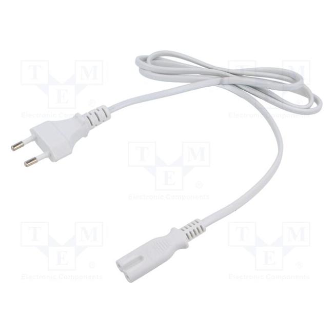 MPL POSAC-C7EU12WH: POS AC cable C7-QT8(2,5A)-CEE7/16-YJ01(2,5A) H03VVH2-F2G0,5 L=1200 white (1.20 m) (POSAC-C7EU12WH)