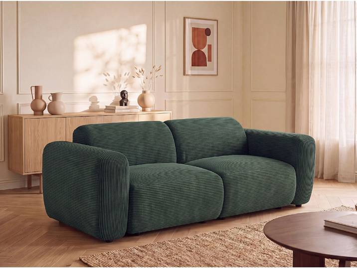 Sofa 3-Sitzer aus Cord-Samt in Grün POGNI