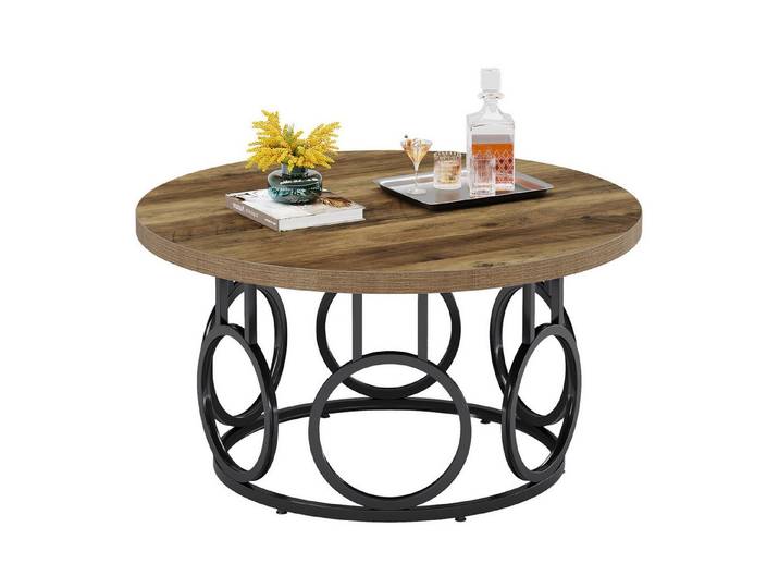 Tribesigns Couchtisch 80cm runder Beistelltisch mit Metallsockel, industrieller Mitteltisch