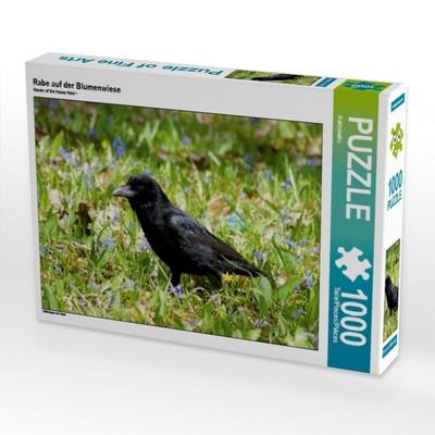 CALVENDO Puzzle Rabe auf der Blumenwiese | 1000 Teile Lege-Größe 64x48cm Foto-Puzzle für glückliche Stunden