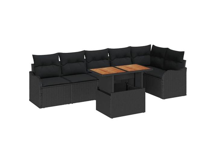 vidaXL Loungesofa Garten-Sofa-Set 7 stk. 6-Sitzanzahl Schwarz, 7 Teile