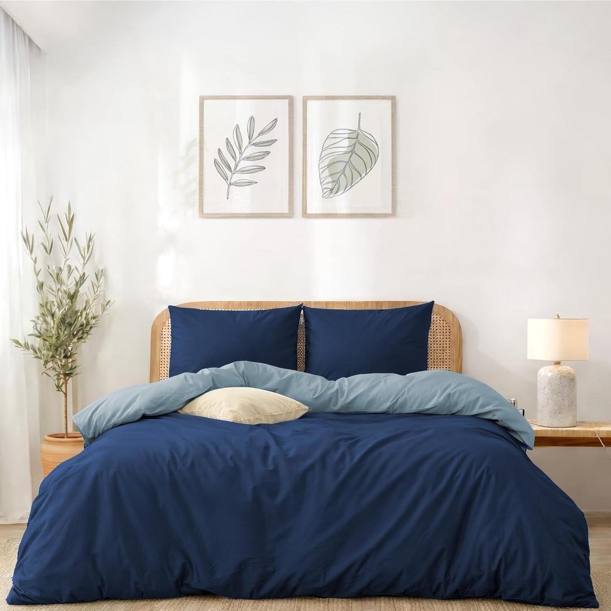 Dekbedovertrek Set Donkerblauw en Blauwgrijs 200x200 cm