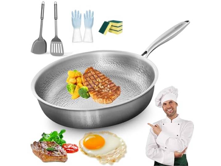 NNBWLMAEE Titanium Pro Pfanne, 24/26/28/30/32cm Titan pfanne Unbeschichtet mit Deckel, Antihaftbeschichtete Bratpfannen, Multifunctional Pots and Pans Set für die Hausmannskost (Kein Deckel,32CM)