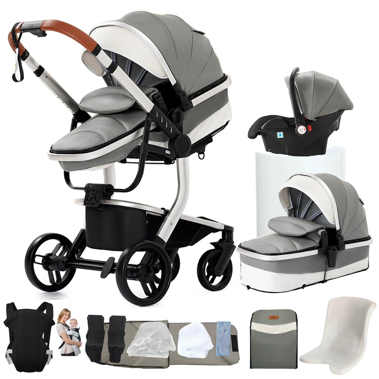 Kinderwagen 3-in-1 mit Ledergriff und leichtem, zusammenklappbarem Design