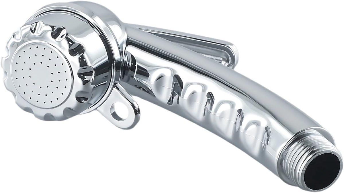 Waterbesparende handdouchekop met drukknop, 14,5 cm lengte, ideaal voor camper, boot of badkamer