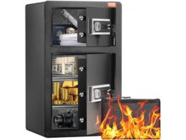 VEVOR Safe met brandwerende geldzak, kluis met dubbele deur (4,5 kubieke voet), 2 in hoogte verstelbare scheidingswanden, digitale meubelkluis met sleutel, code, kluis voor geld, sieraden, waardevolle spullen, zwart